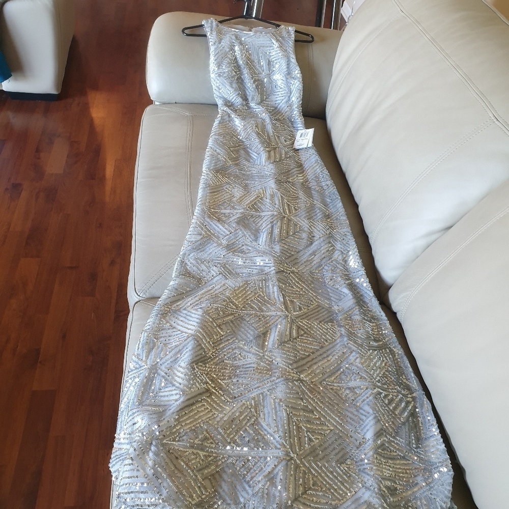 NWOT  FORMAL/SEMI-FORMAL DRESS SILVER  AND GRAY G